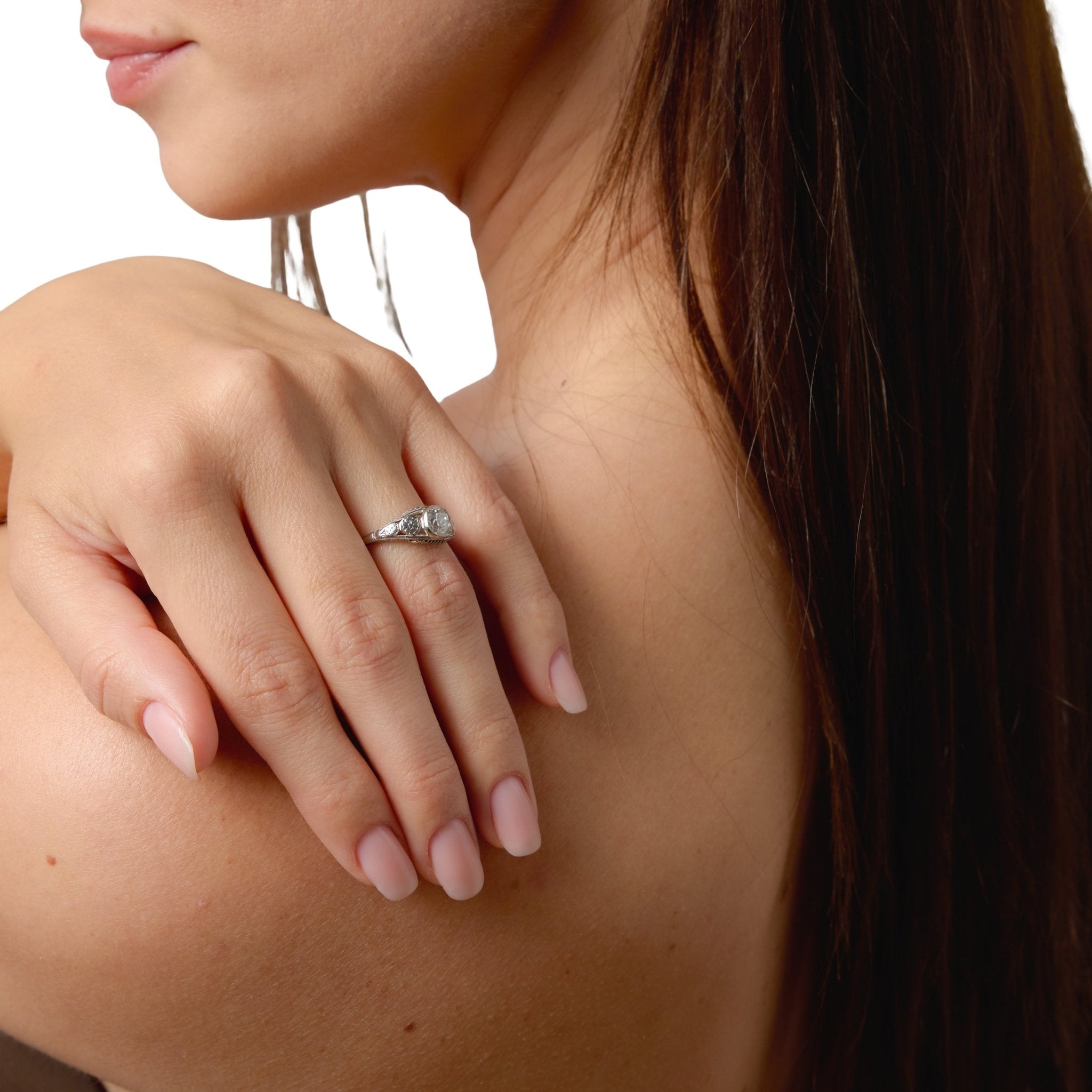 Art Deco GIA 0.91 carat old mine cut diamond platinum engagement ring