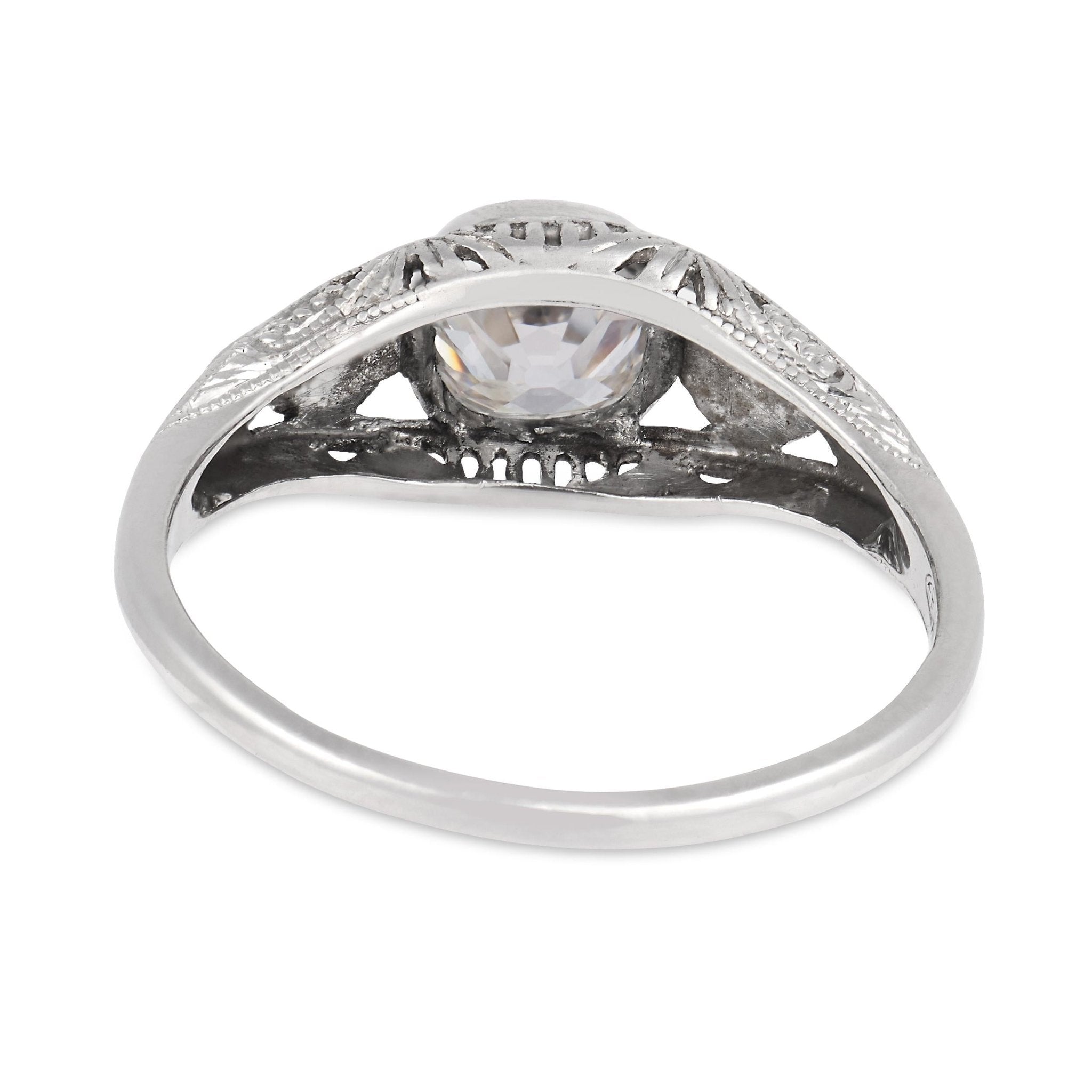 Art Deco GIA 0.91 carat old mine cut diamond platinum engagement ring