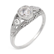 Art Deco GIA 0.91 carat old mine cut diamond platinum engagement ring