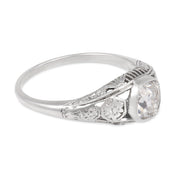 Art Deco GIA 0.91 carat old mine cut diamond platinum engagement ring