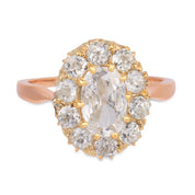 Edwardian GIA 1.00 carat cushion cut diamond cluster 14k gold engagement ring