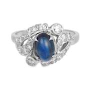 Art Deco cabochon cut sapphire diamond platinum dinner ring