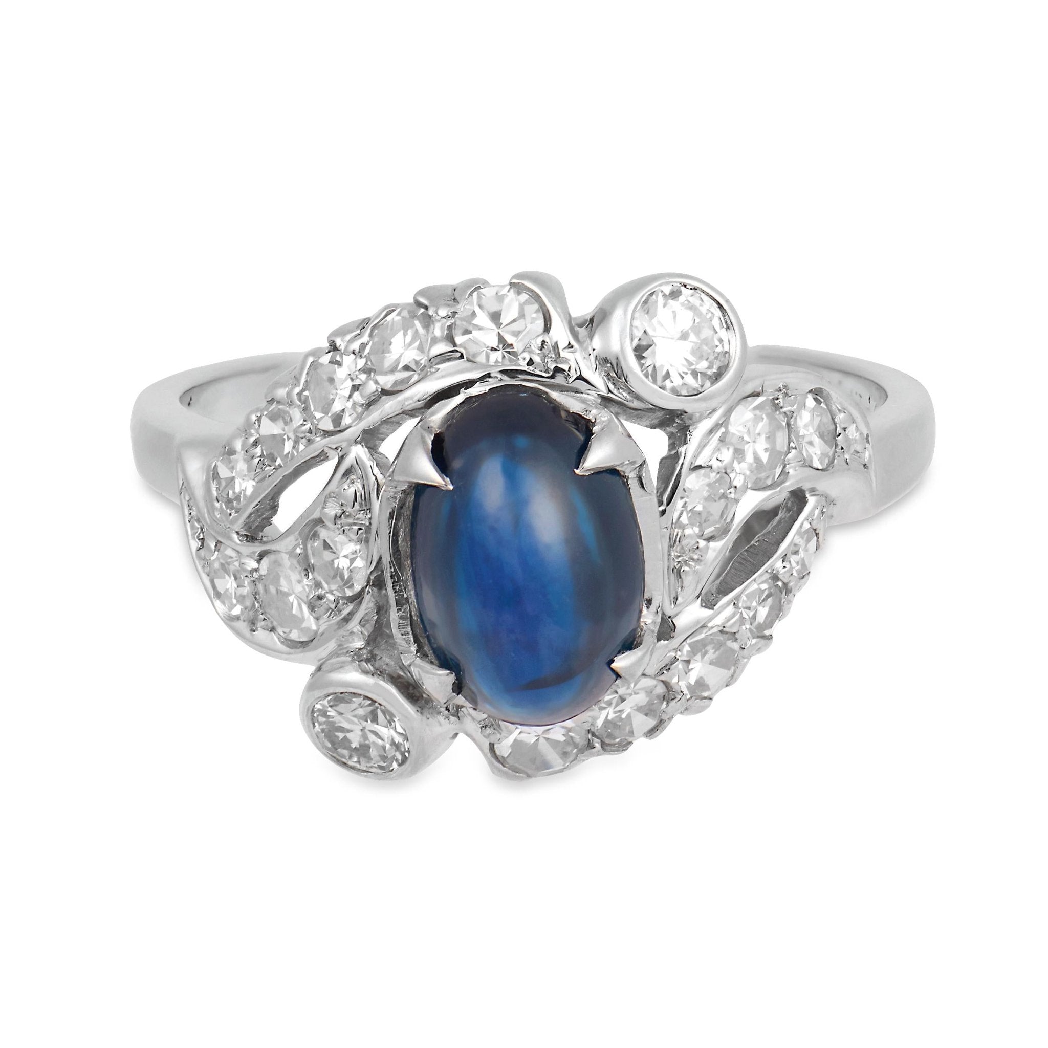Art Deco cabochon cut sapphire diamond platinum dinner ring