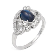Art Deco cabochon cut sapphire diamond platinum dinner ring