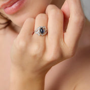 Art Deco cabochon cut sapphire diamond platinum dinner ring