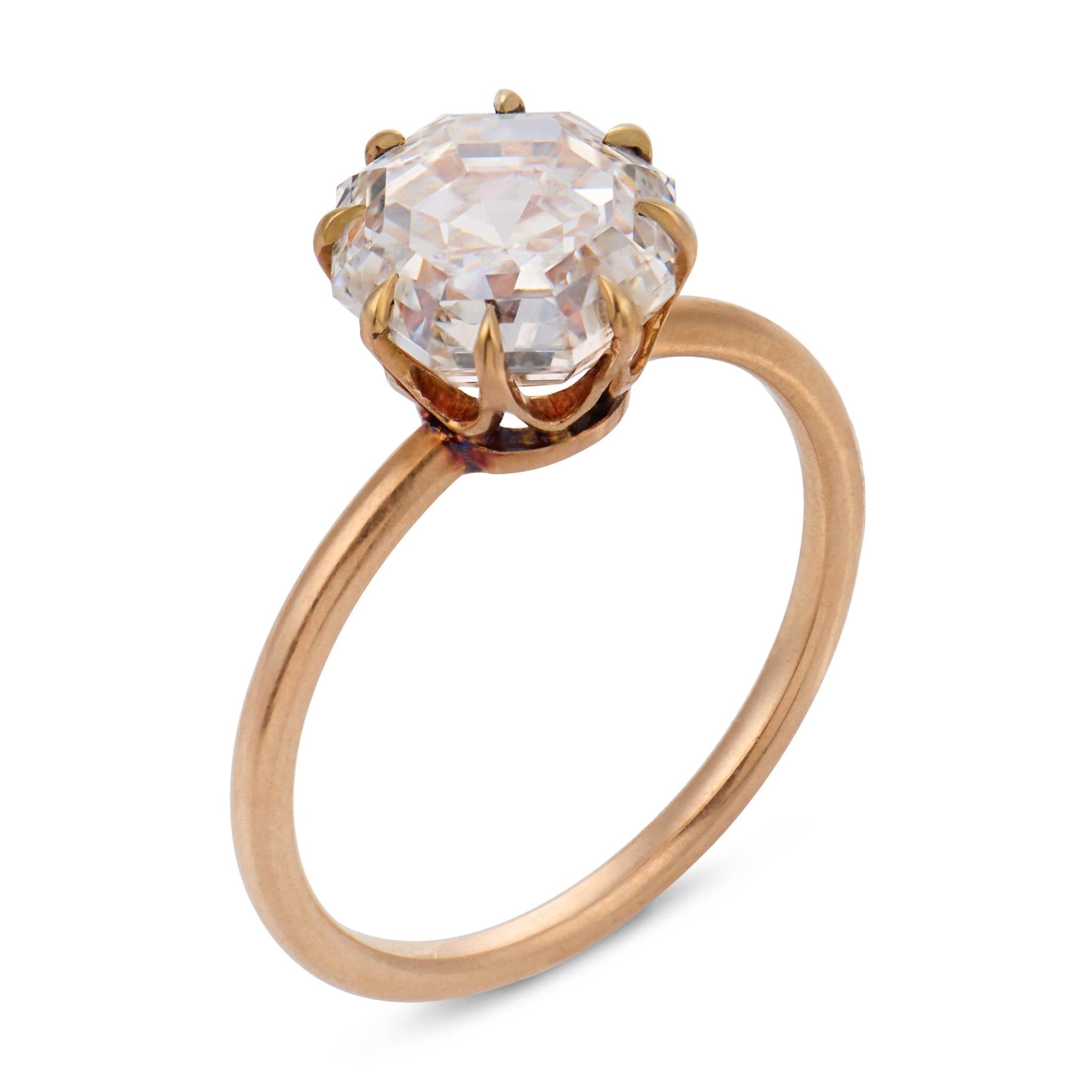 Victorian GIA 3.28 carat octagonal cut diamond 14k yellow gold engagement ring