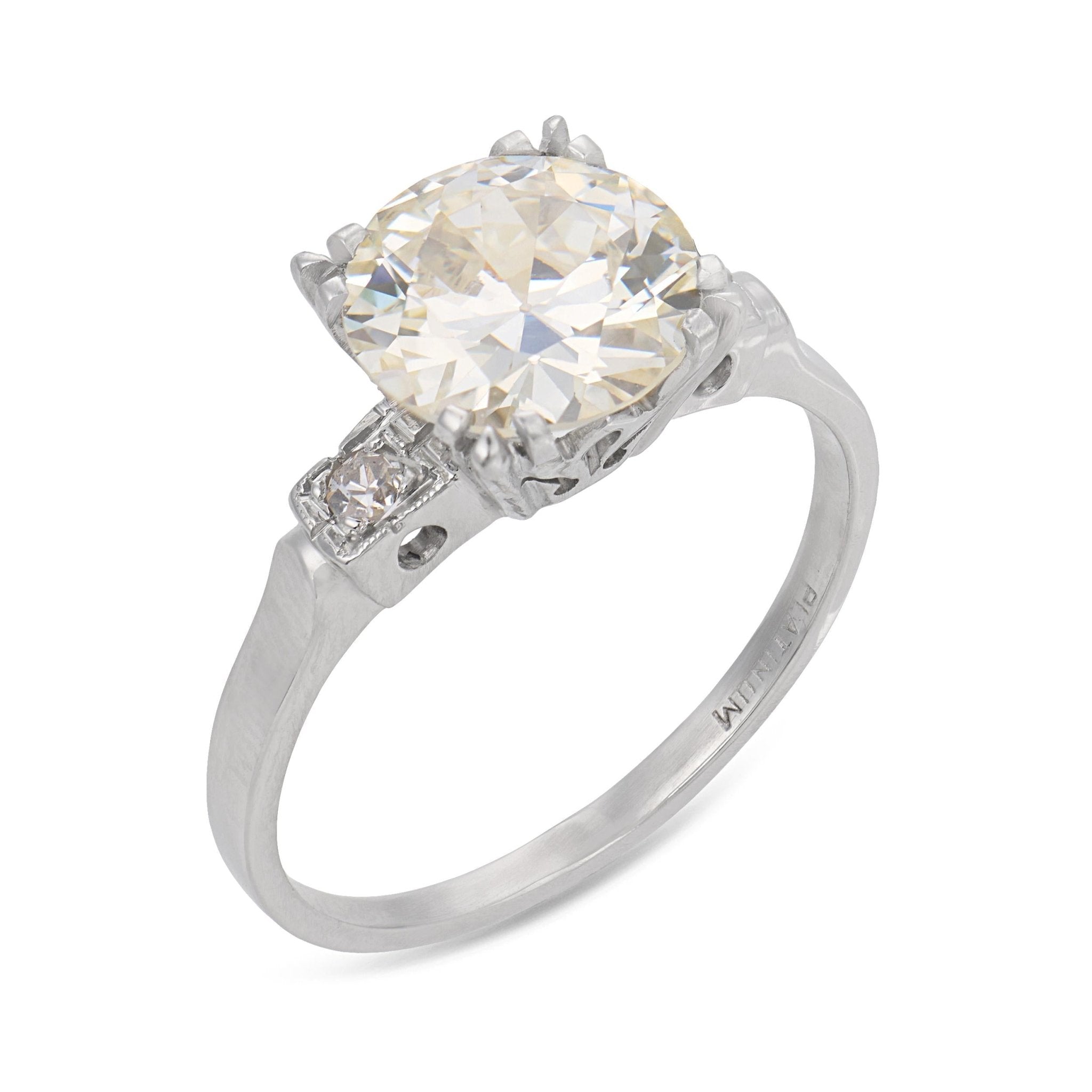 Mid Century GIA 2.07 carat old European cut diamond platinum engagement ring