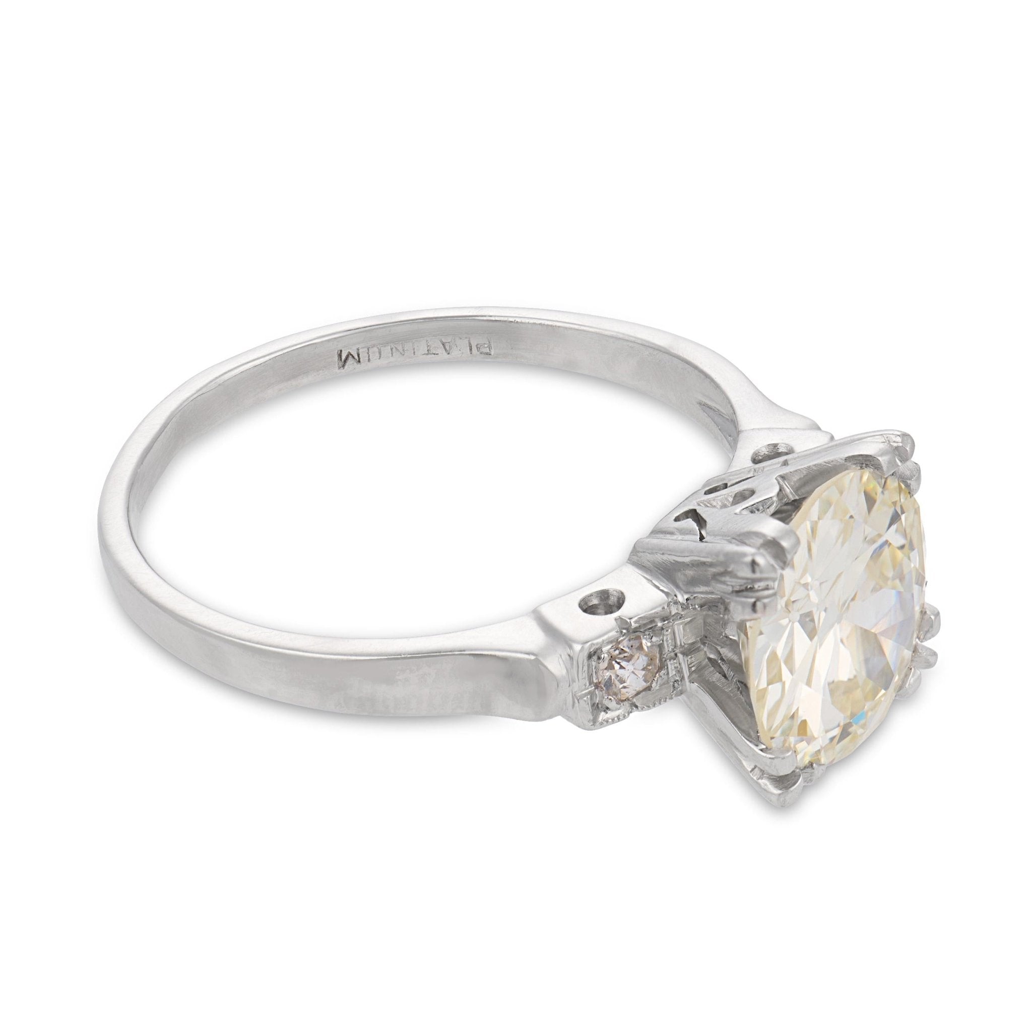 Mid Century GIA 2.07 carat old European cut diamond platinum engagement ring