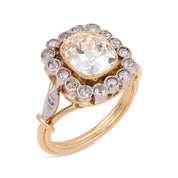 French Belle Époque GIA 2.02 carat old mine cut diamond cluster ring