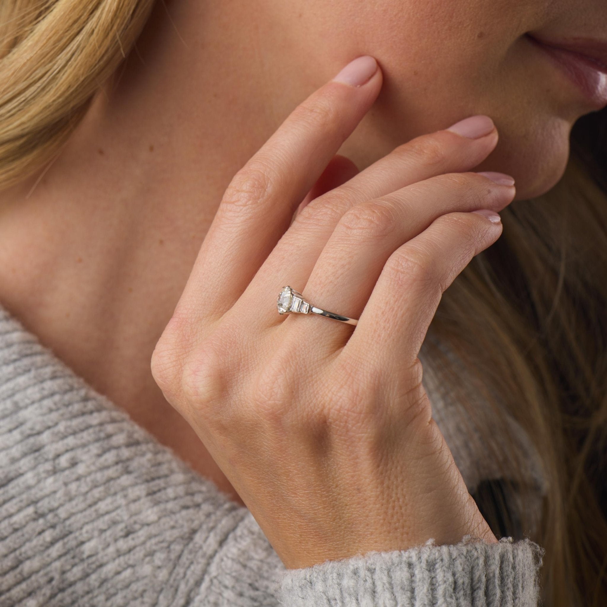 Art Deco GIA 1.09 carat old mine cut diamond platinum engagement ring