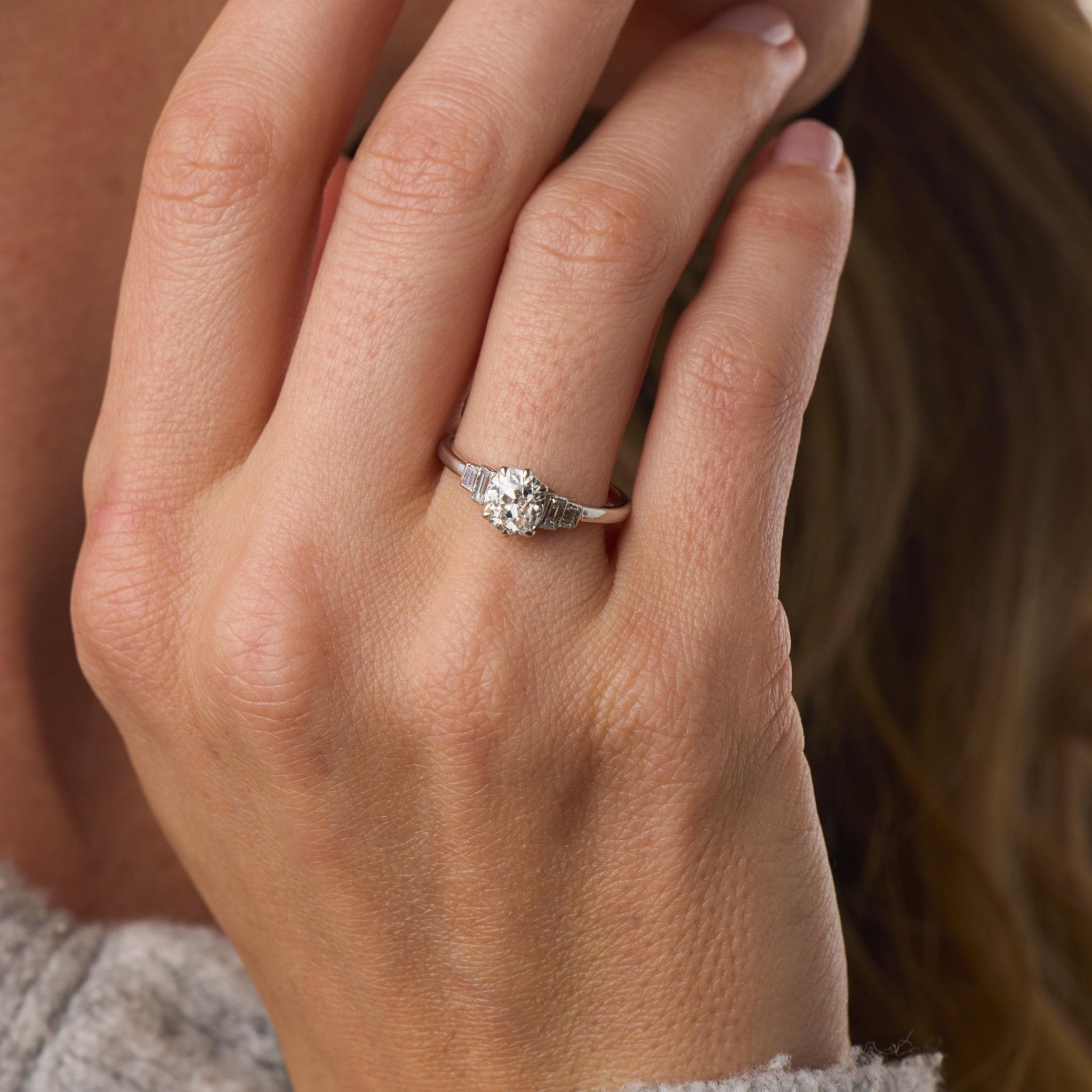 Art Deco GIA 1.09 carat old mine cut diamond platinum engagement ring