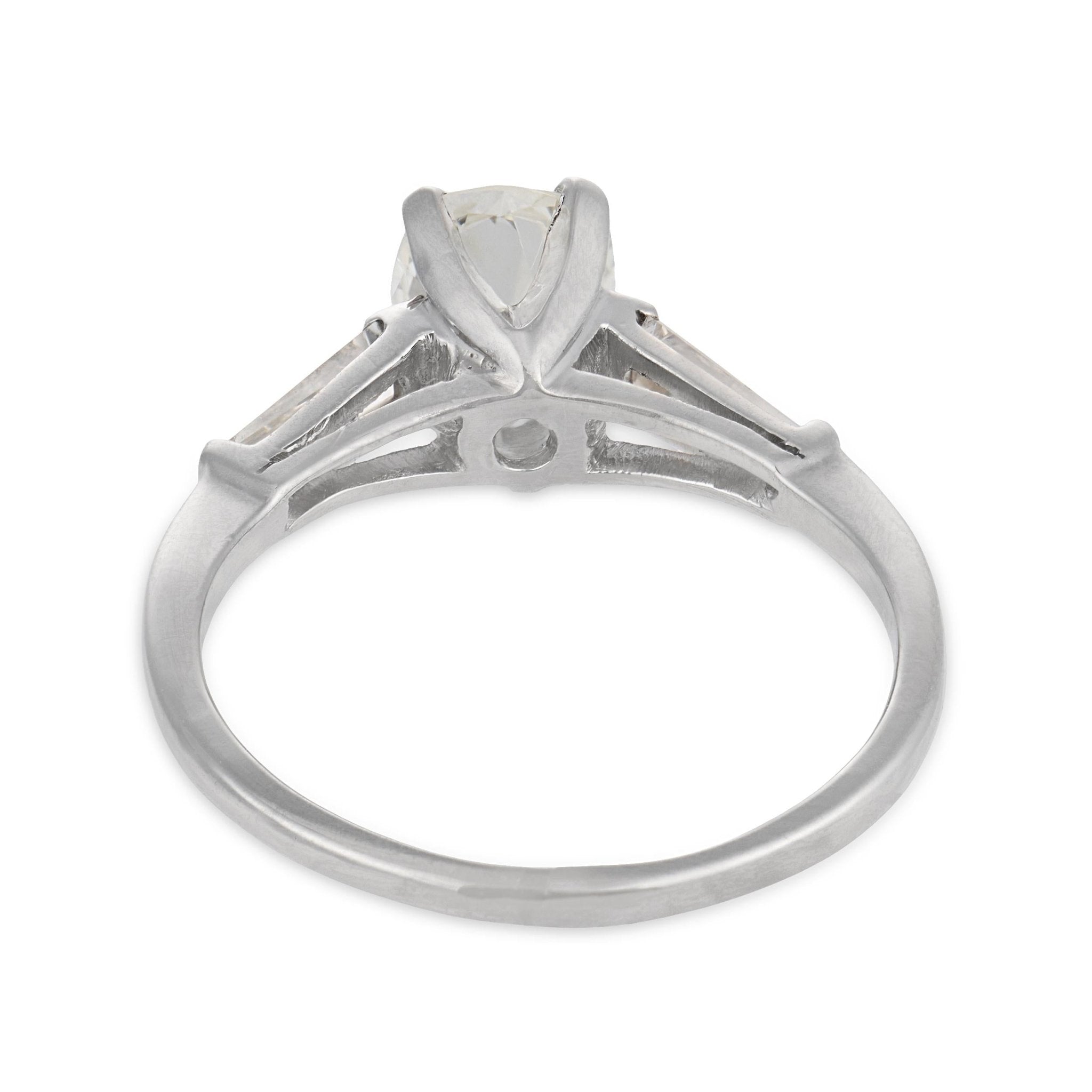 Mid Century GIA 1.18 carat old mine cut diamond platinum engagement ring