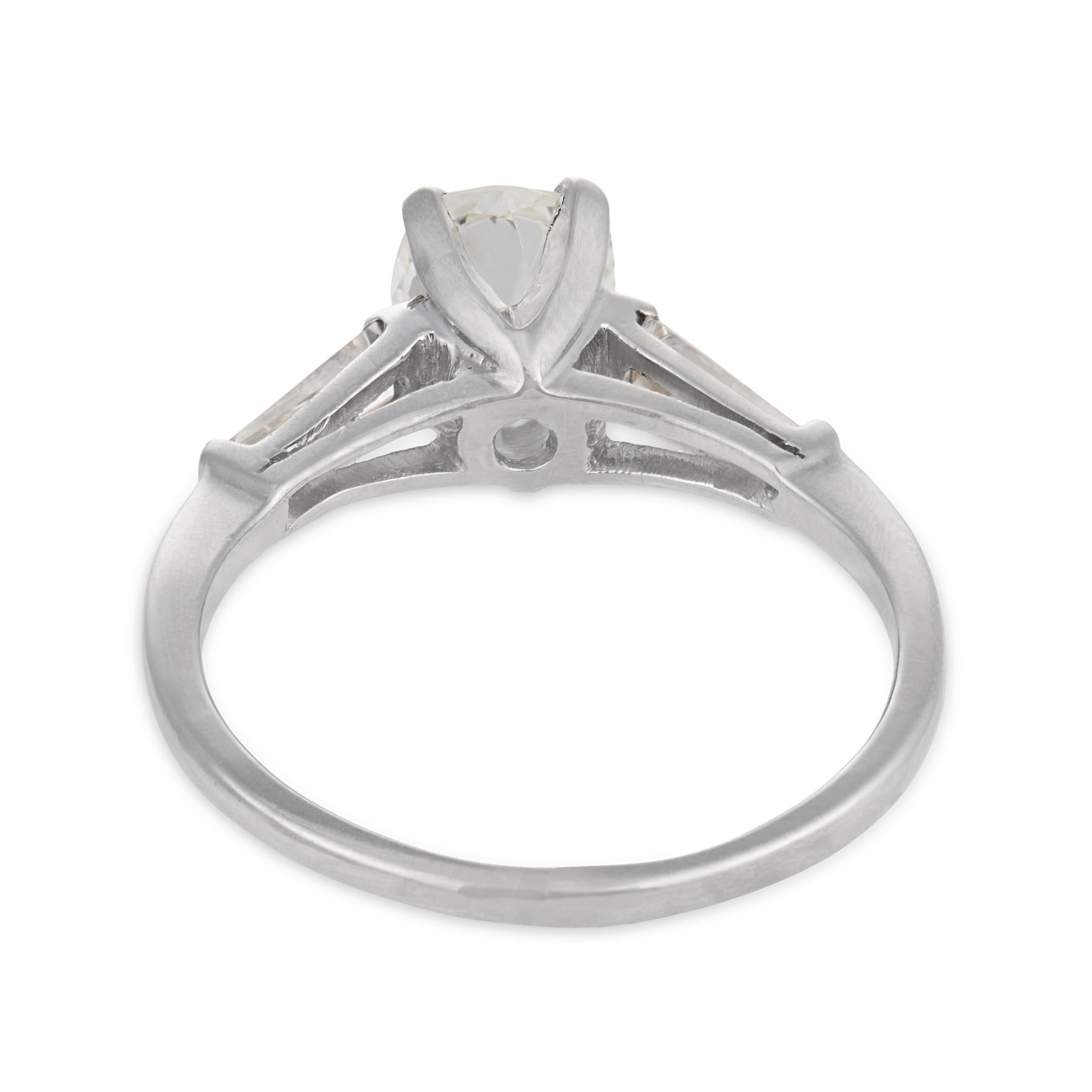 Mid Century GIA 1.18 carat old mine cut diamond platinum engagement ring
