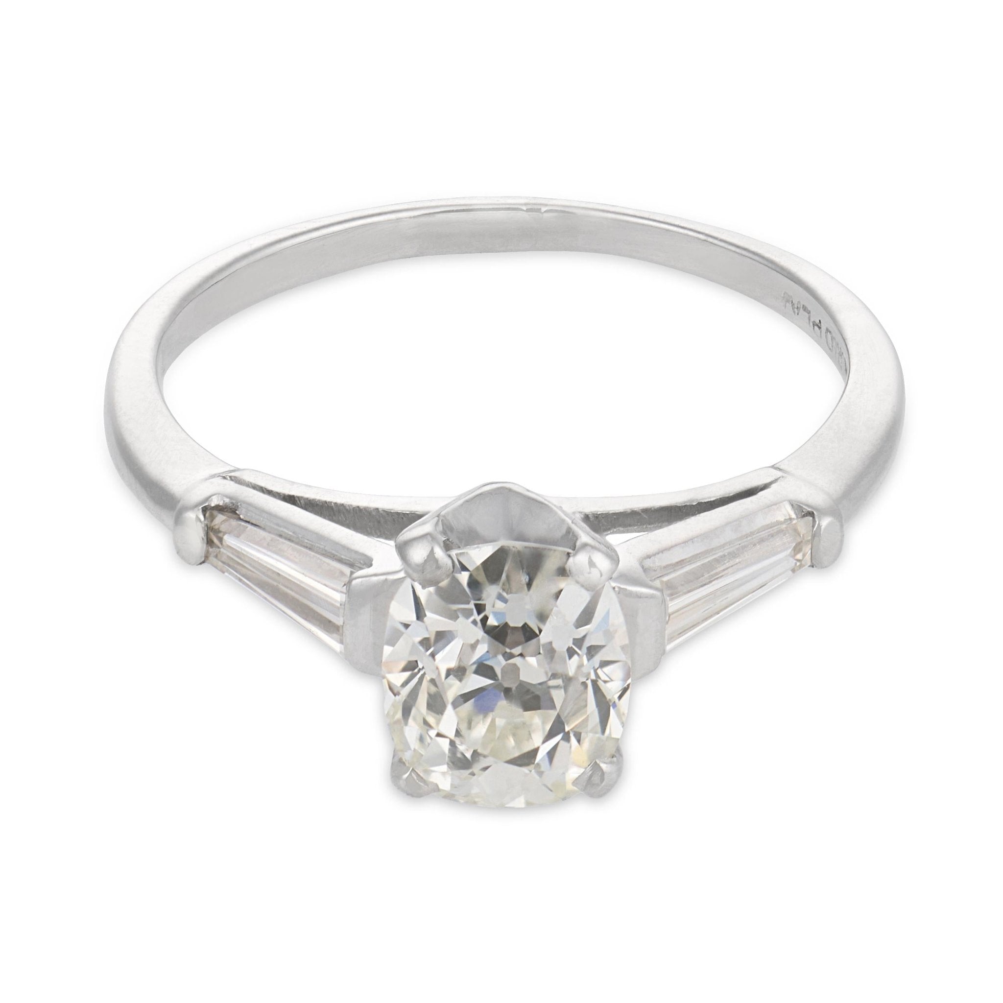 Mid Century GIA 1.18 carat old mine cut diamond platinum engagement ring
