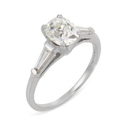 Mid Century GIA 1.18 carat old mine cut diamond platinum engagement ring