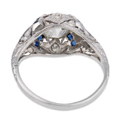 Art Deco GIA 1.36 carat diamond sapphire platinum engagement ring