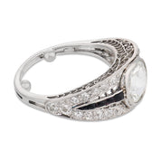 Art Deco GIA 1.06 carat rose cut diamond onyx platinum engagement ring