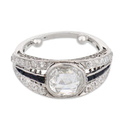 Art Deco GIA 1.06 carat rose cut diamond onyx platinum engagement ring