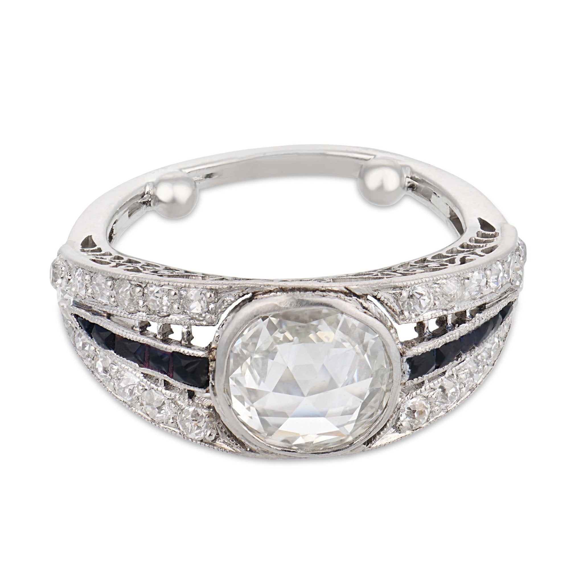 Art Deco GIA 1.06 carat rose cut diamond onyx platinum engagement ring