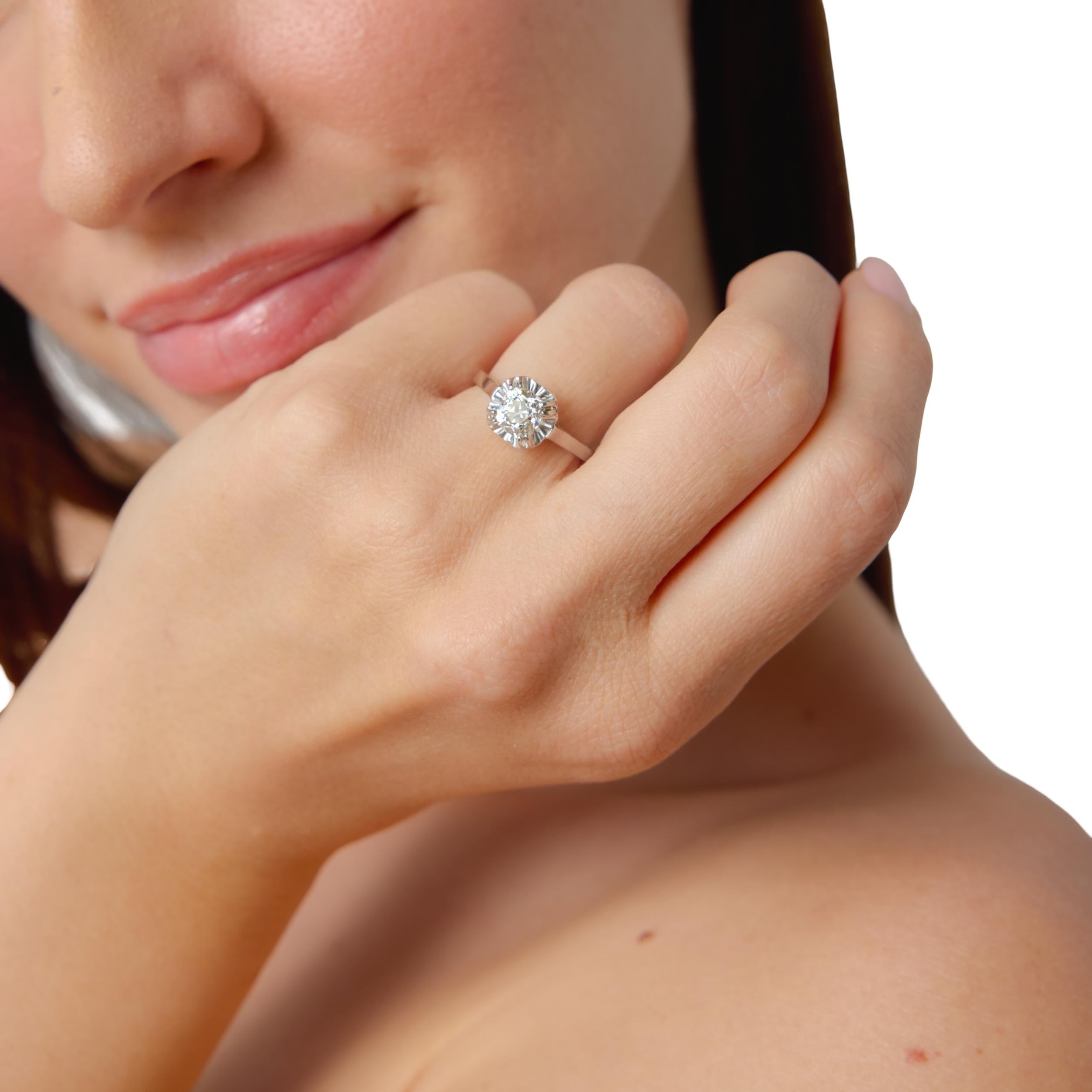 French Art Deco GIA 1.18 carat old mine cut diamond platinum engagement ring