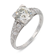 Art Deco GIA 1.35 carat old mine cut diamond platinum engagement ring