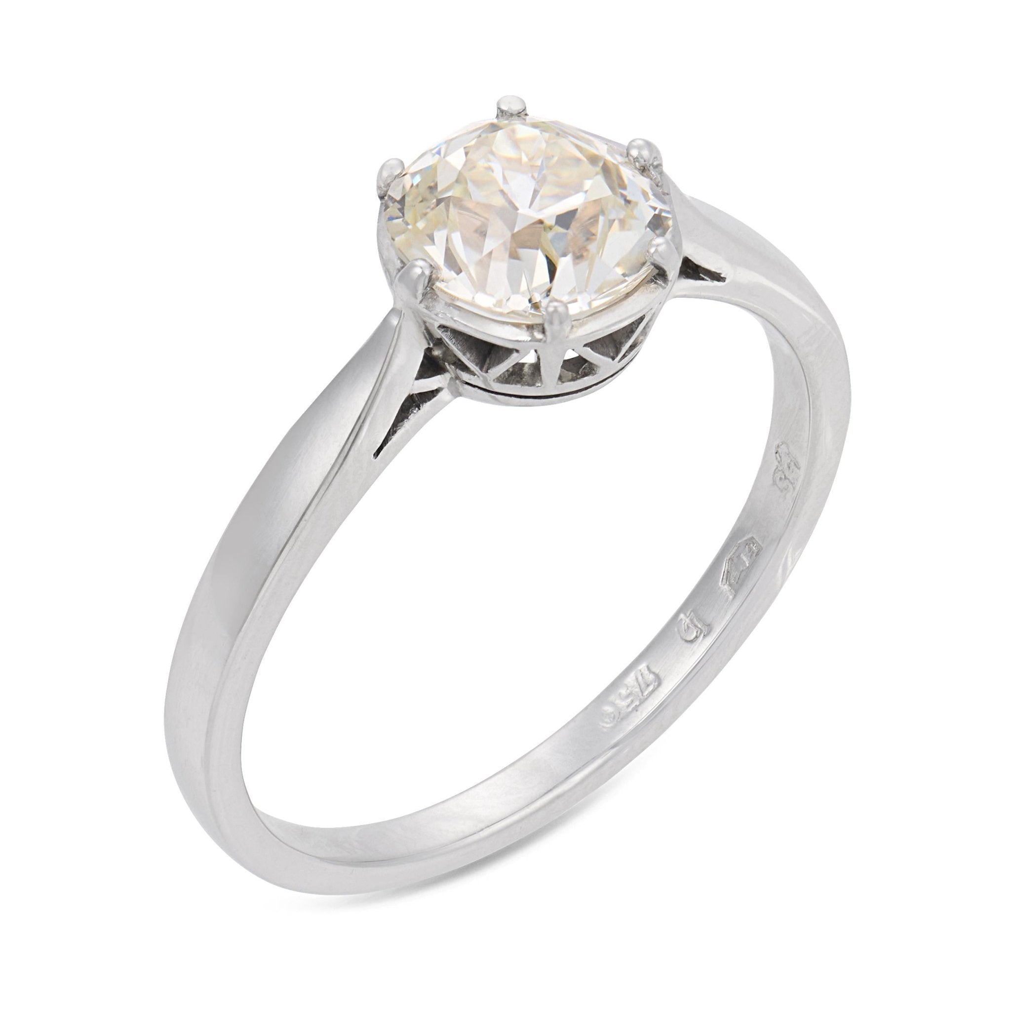 Art Deco GIA 1.44 carat old mine cut diamond 18k white gold engagement ring