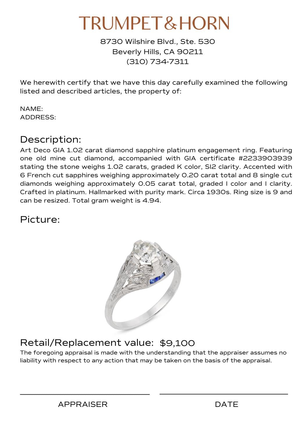 Appraisal Certificate