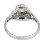 Art Deco GIA 1.02 carat diamond sapphire platinum engagement ring