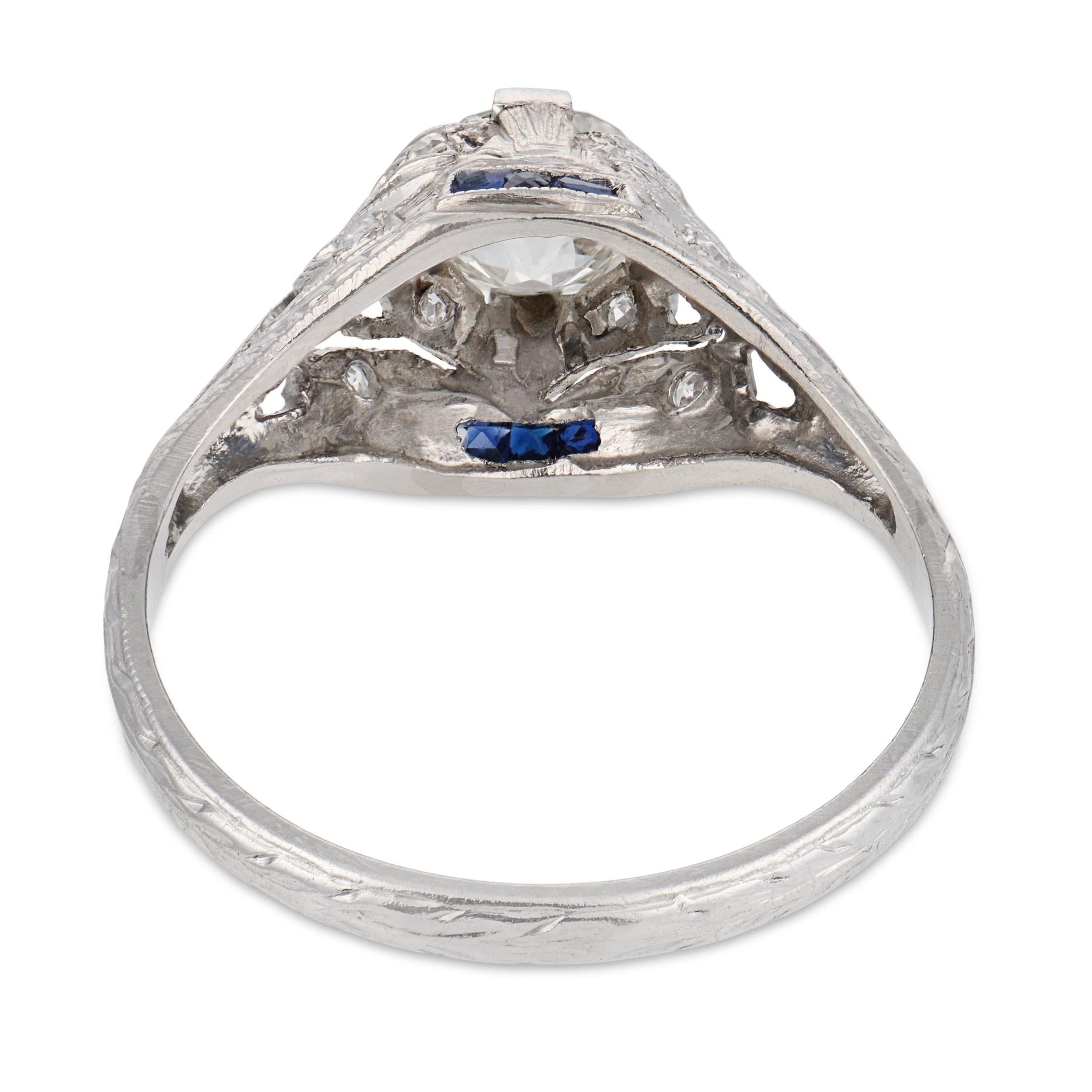 Art Deco GIA 1.02 carat diamond sapphire platinum engagement ring