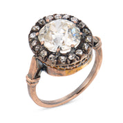 Victorian GIA 3.65 carat old mine cut diamond 14k yellow gold cluster ring
