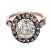 Victorian GIA 3.65 carat old mine cut diamond 14k yellow gold cluster ring