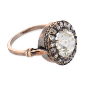 Victorian GIA 3.65 carat old mine cut diamond 14k yellow gold cluster ring