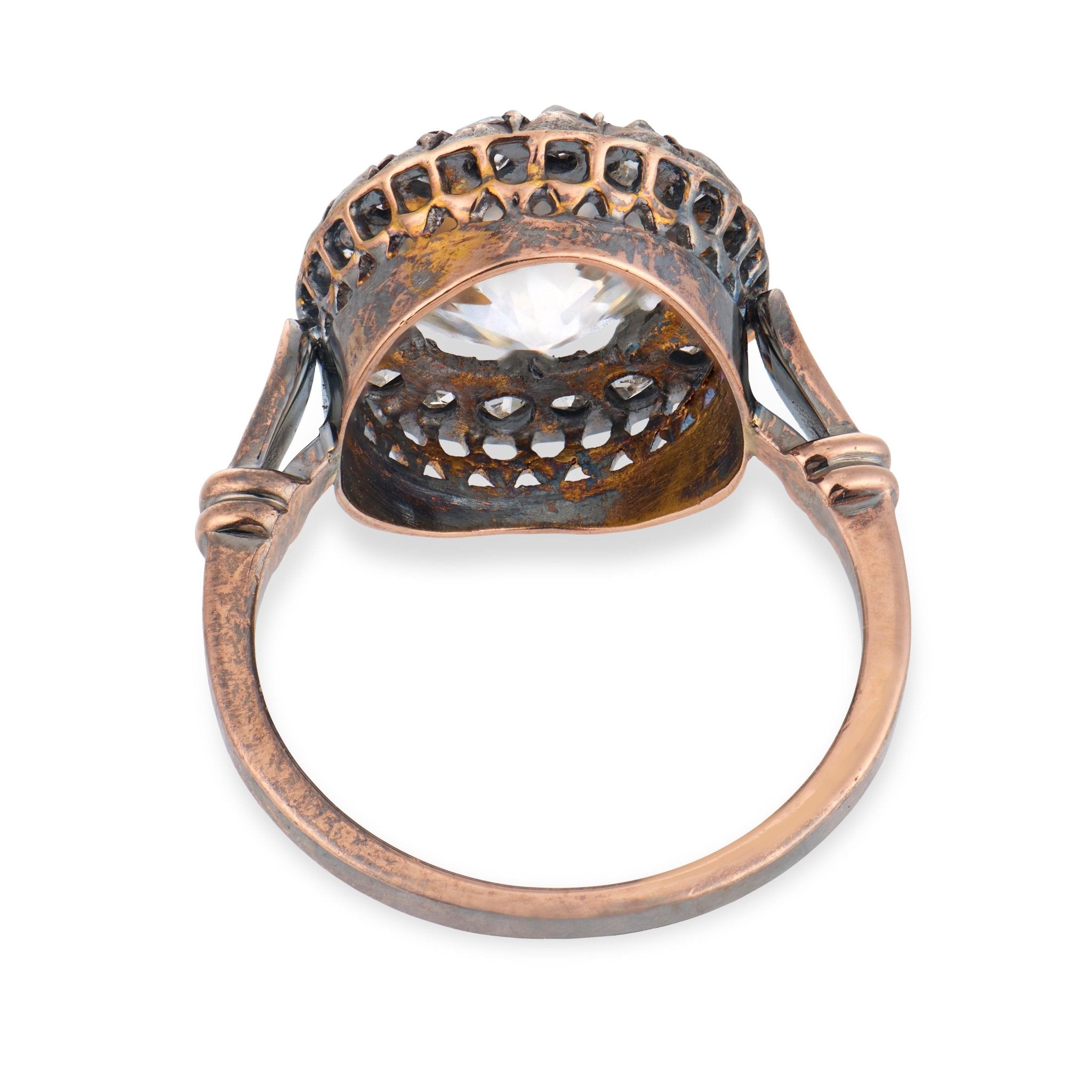 Victorian GIA 3.65 carat old mine cut diamond 14k yellow gold cluster ring