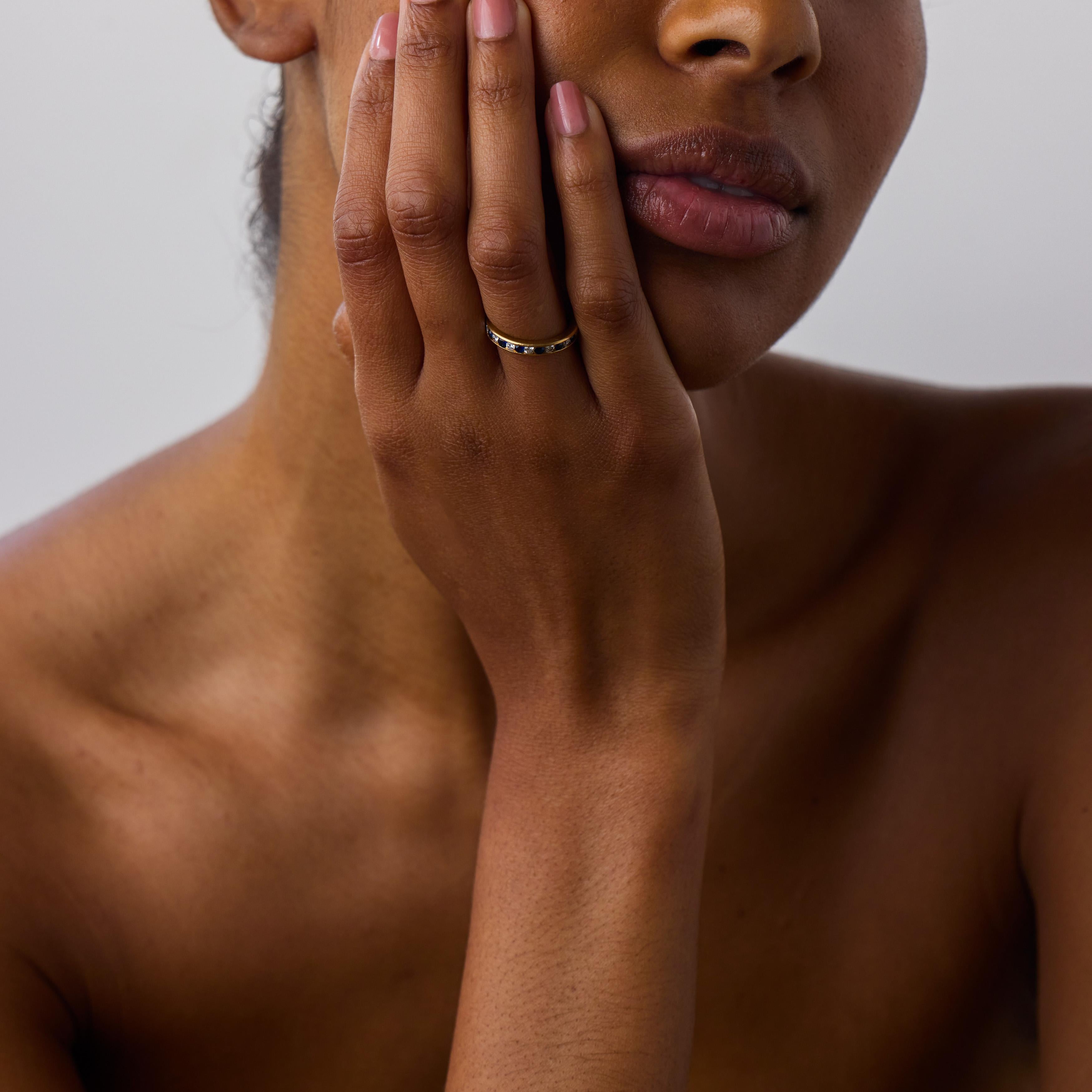 Tiffany & Co. sapphire diamond 18k yellow gold band ring