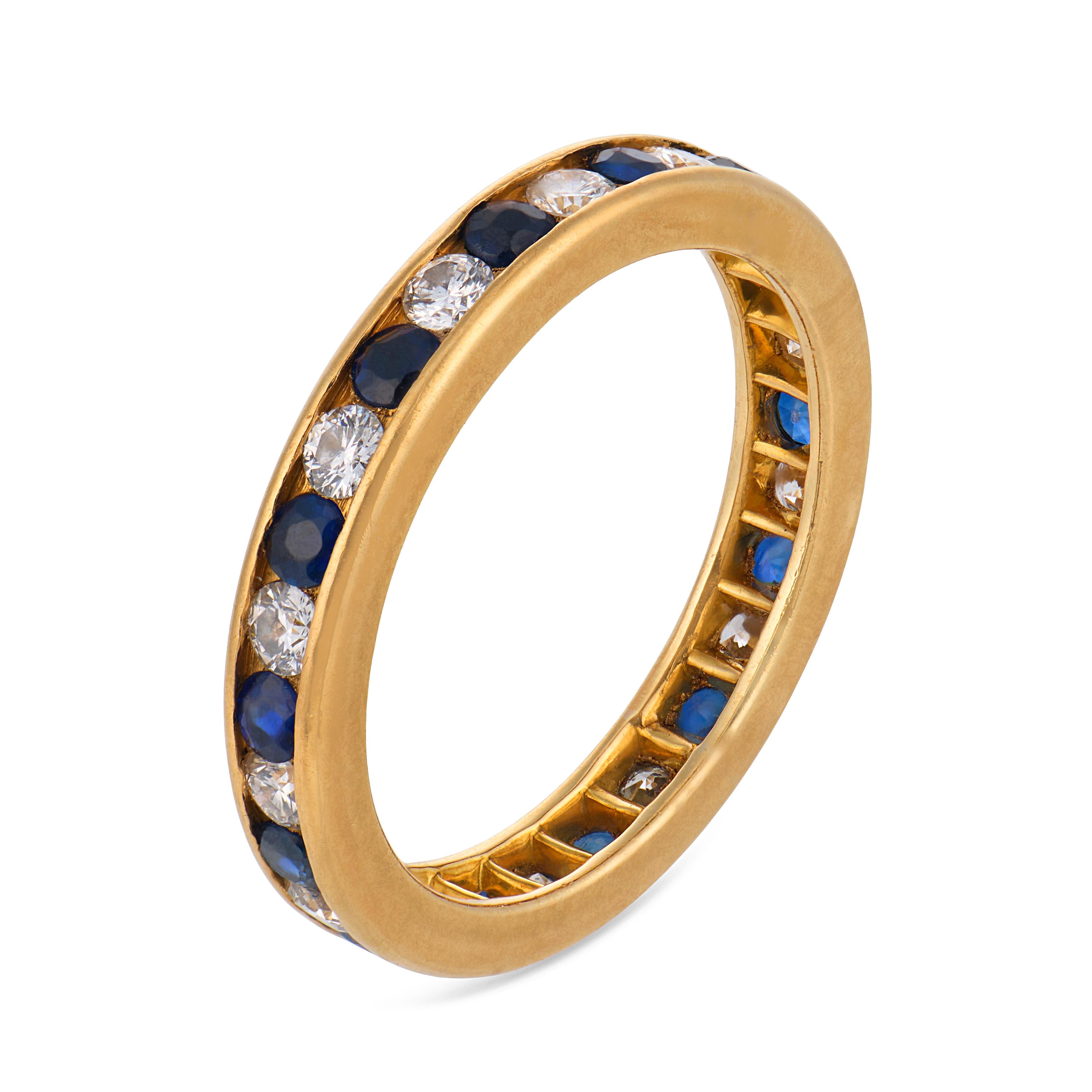 Tiffany & Co. sapphire diamond 18k yellow gold band ring
