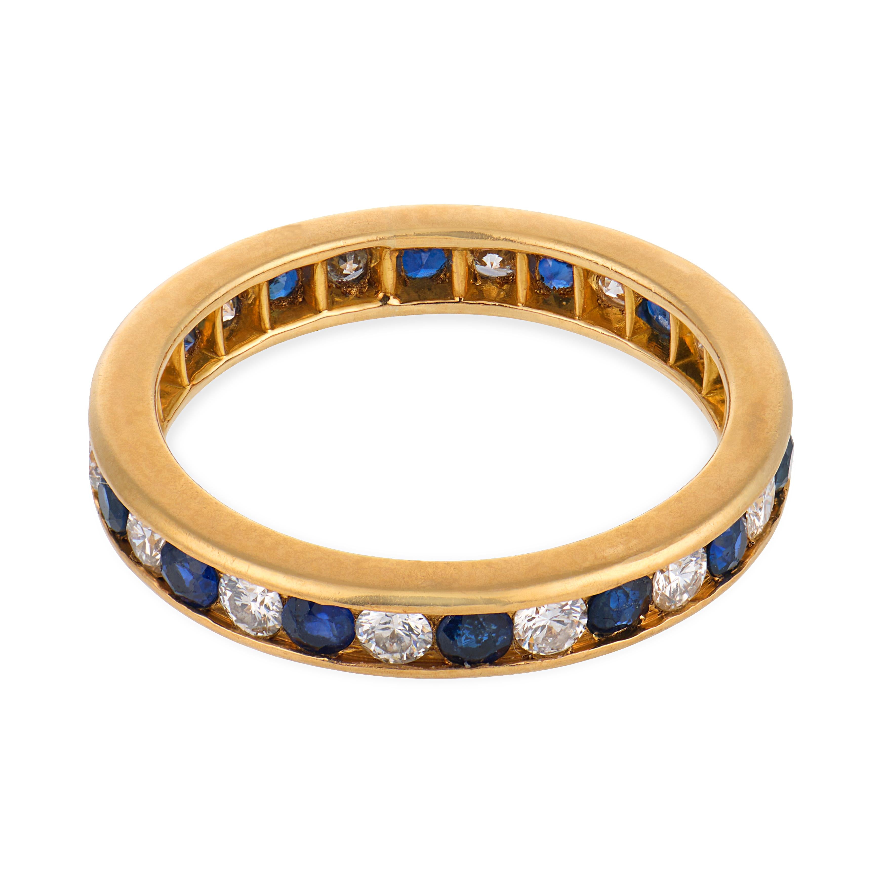 Tiffany & Co. sapphire diamond 18k yellow gold band ring