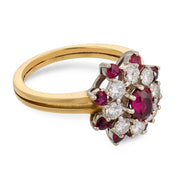 Vintage ruby diamond 18k gold cluster ring