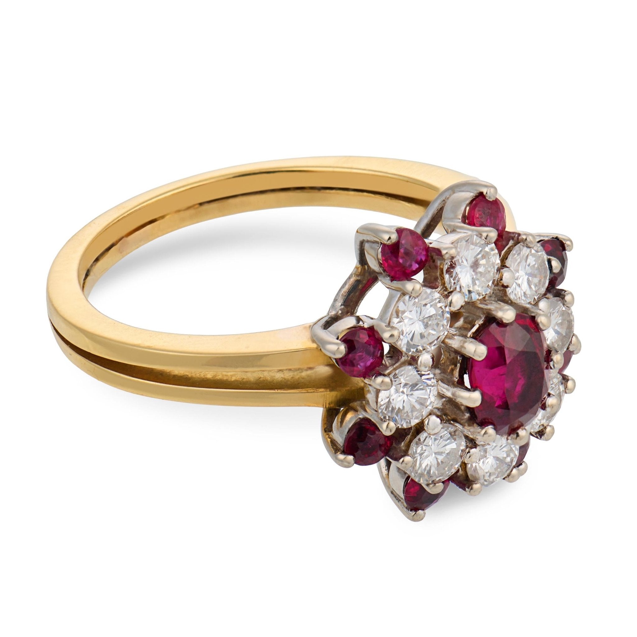 Vintage ruby diamond 18k gold cluster ring