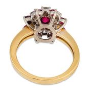 Vintage ruby diamond 18k gold cluster ring