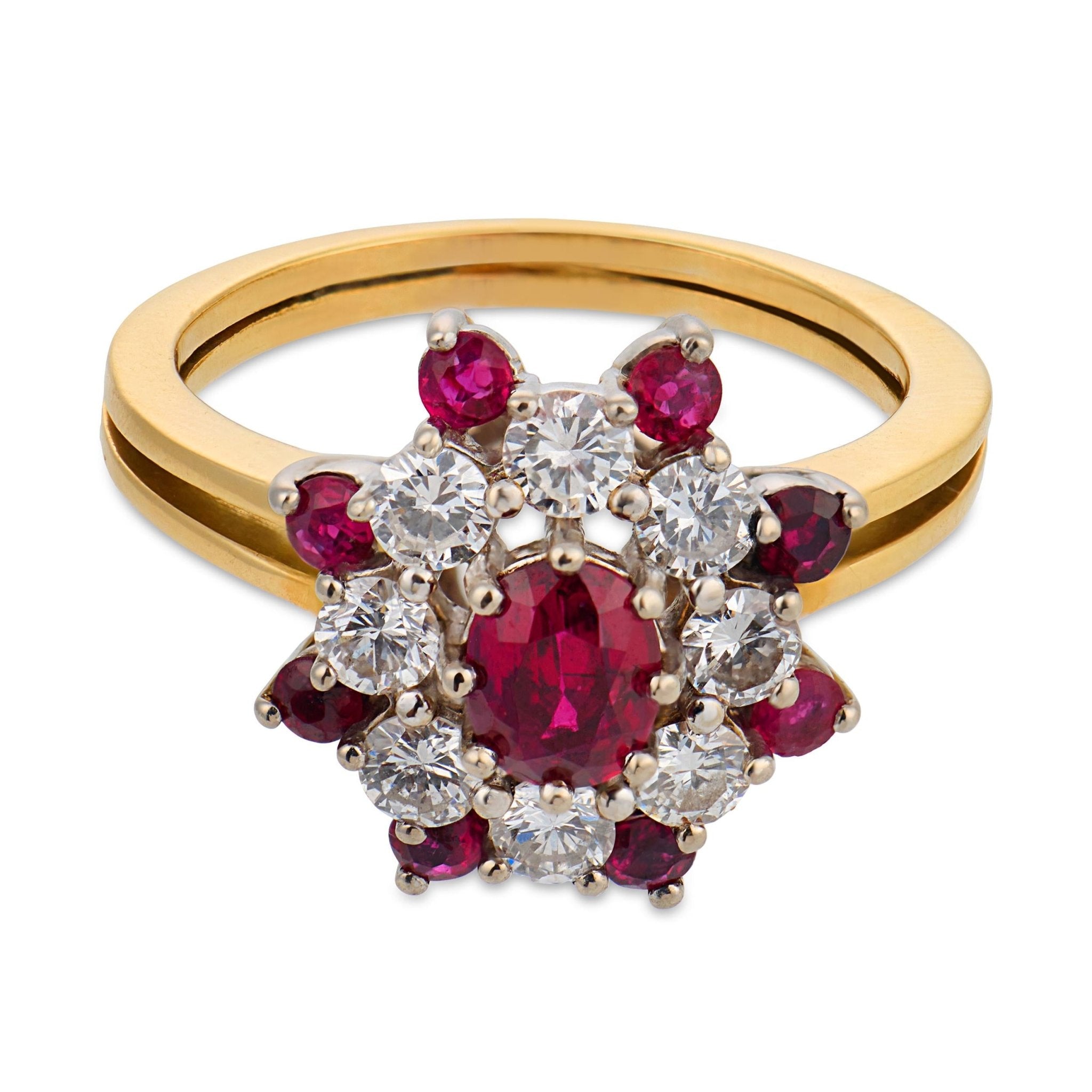 Vintage ruby diamond 18k gold cluster ring