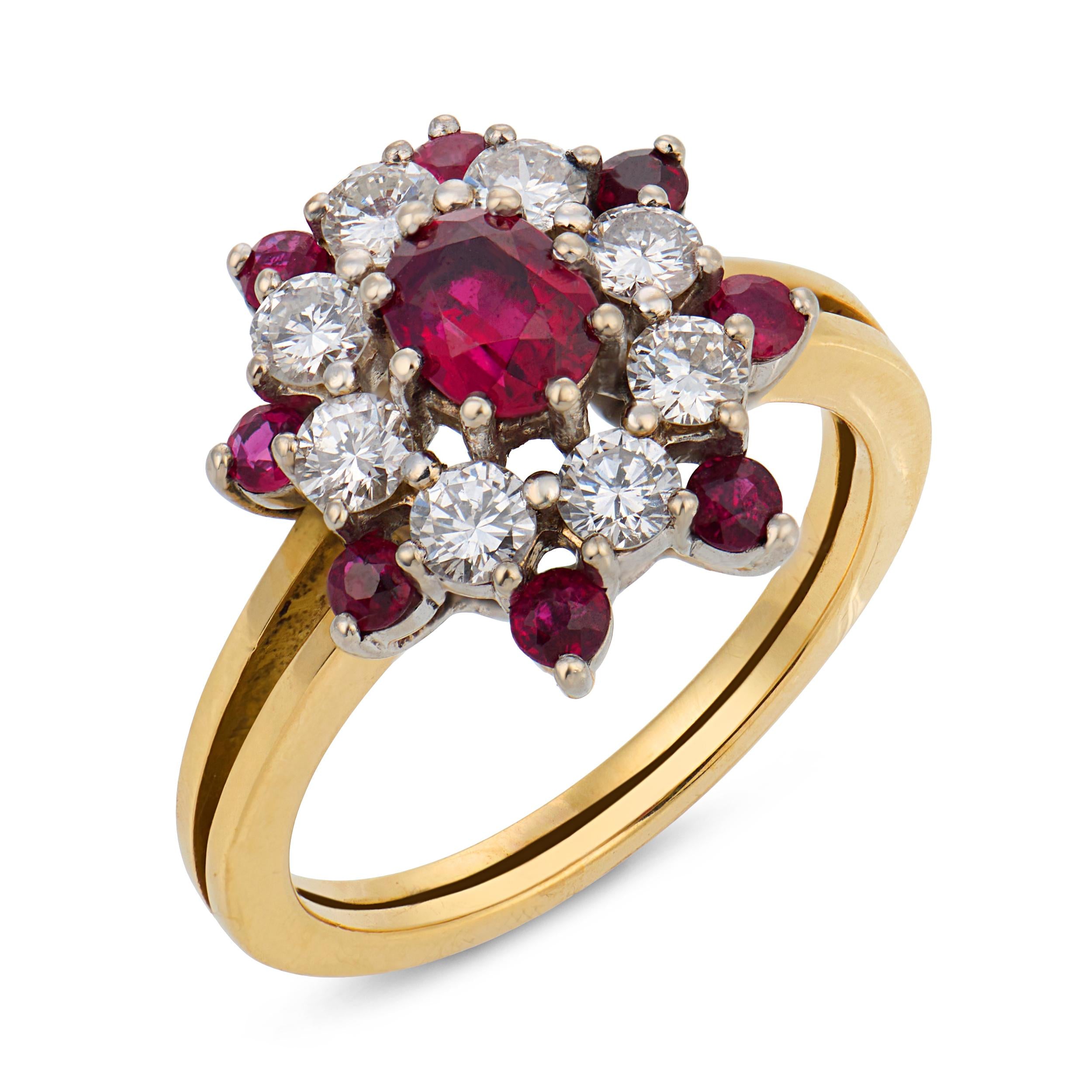 Vintage ruby diamond 18k gold cluster ring