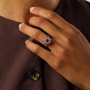 Vintage ruby diamond 18k gold cluster ring