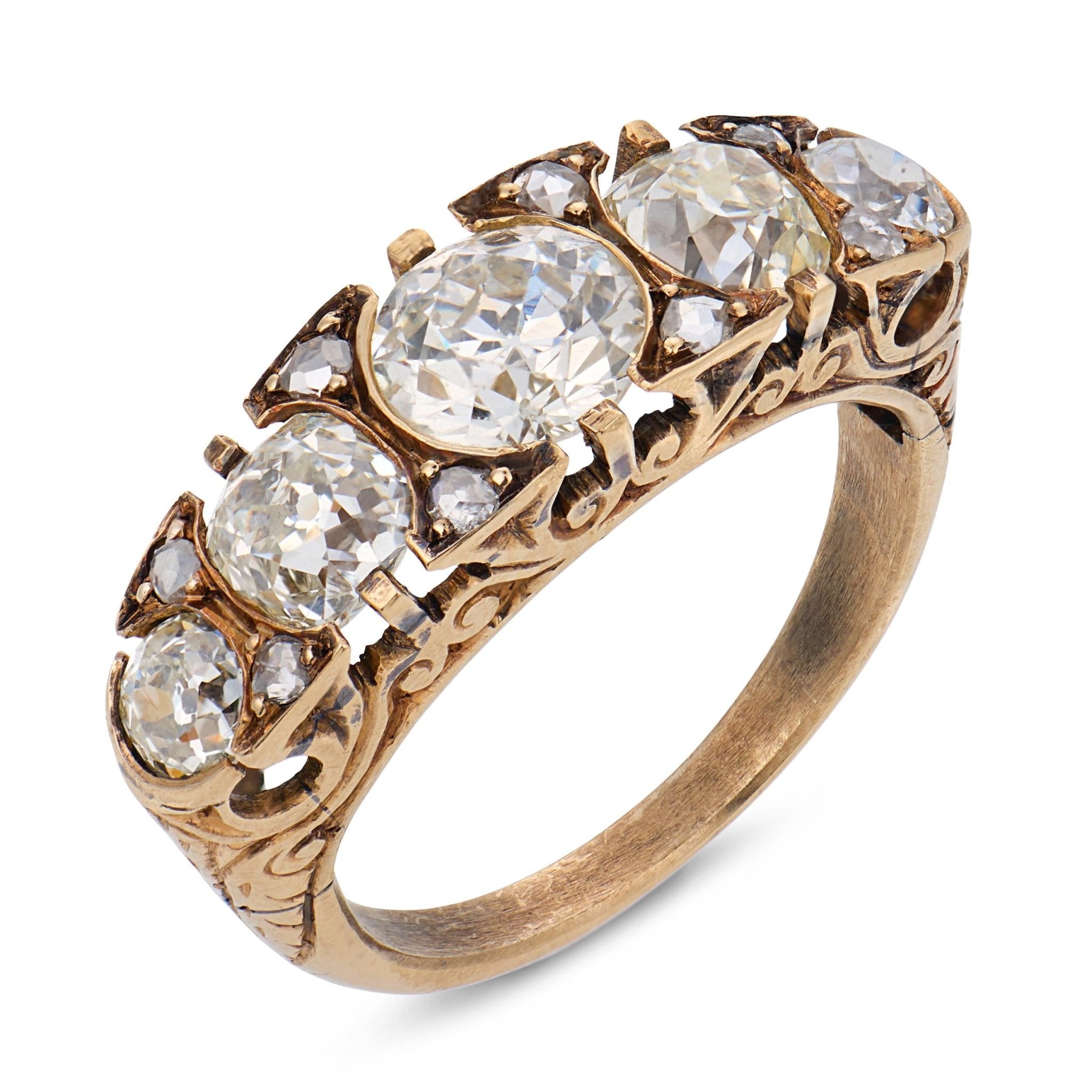 Edwardian 5 stone old cut diamond 18k yellow gold band