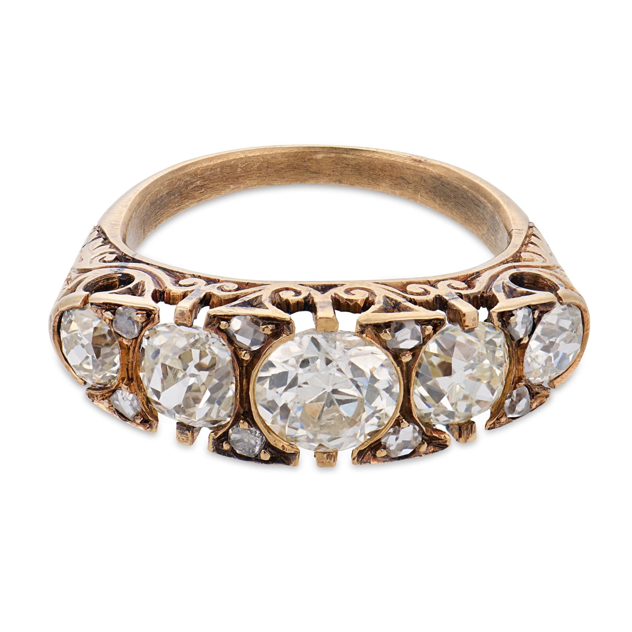 Edwardian 5 stone old cut diamond 18k yellow gold band