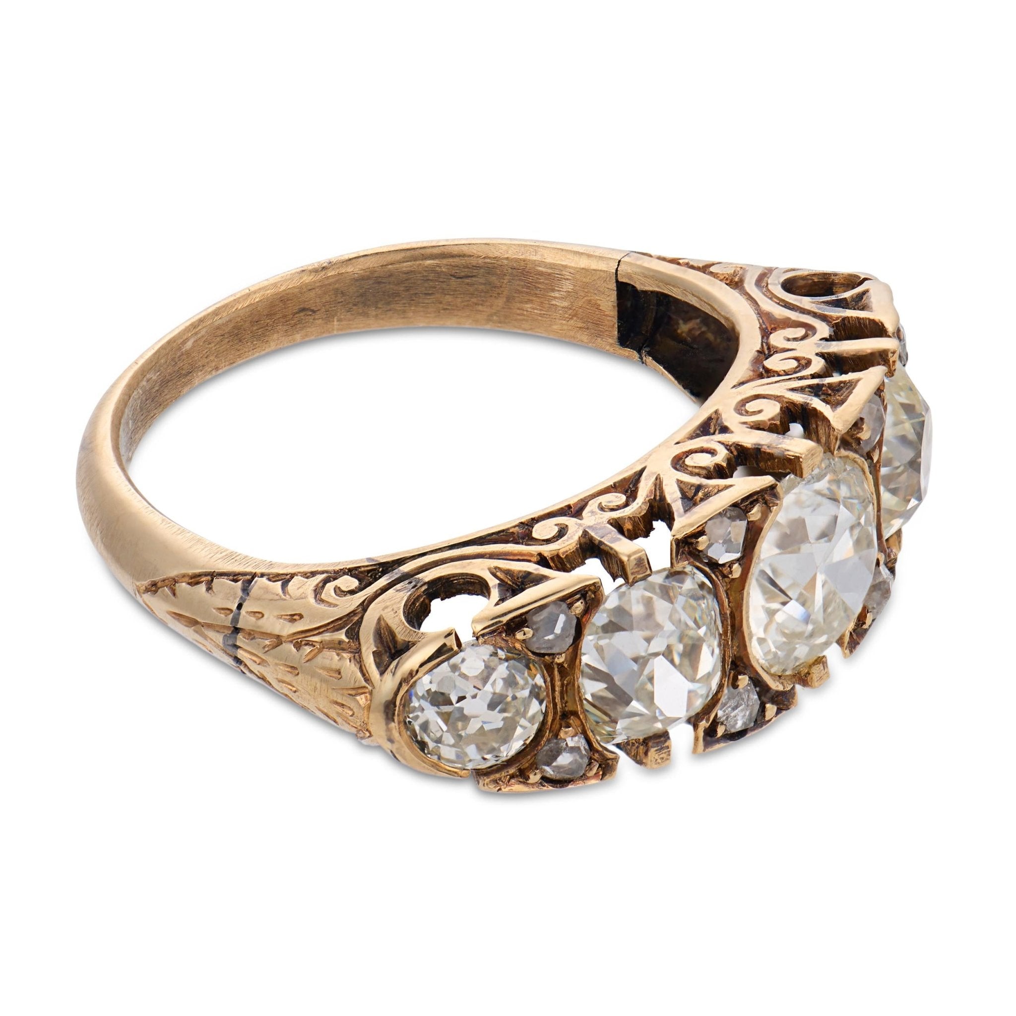 Edwardian 5 stone old cut diamond 18k yellow gold band