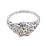 Art Deco diamond 18k white gold engagement filigree ring