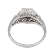 Art Deco diamond 18k white gold engagement filigree ring