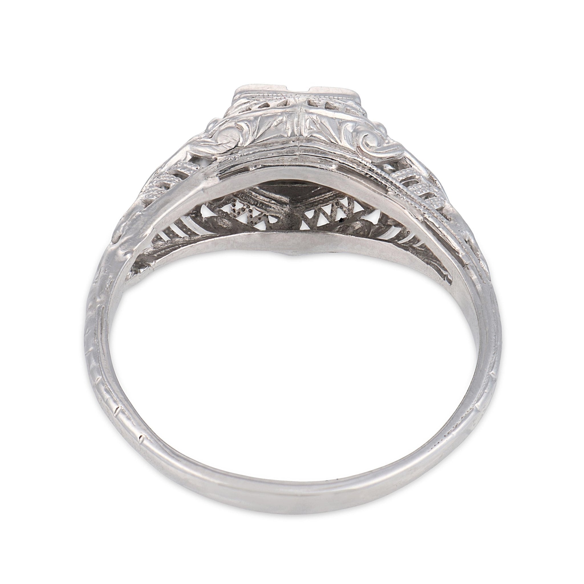 Art Deco diamond 18k white gold engagement filigree ring