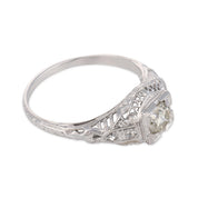 Art Deco diamond 18k white gold engagement filigree ring