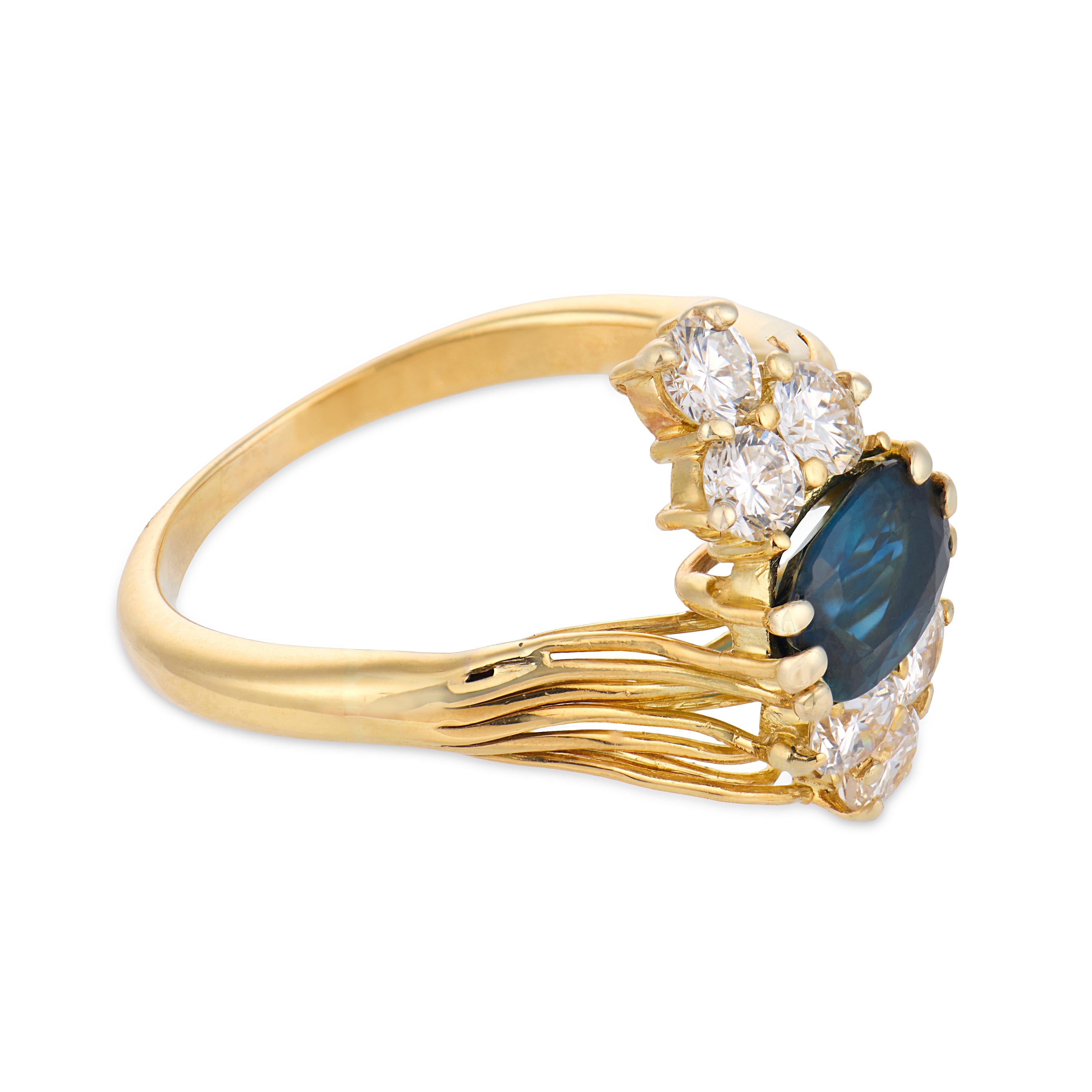Vintage sapphire diamond 18k yellow gold ring